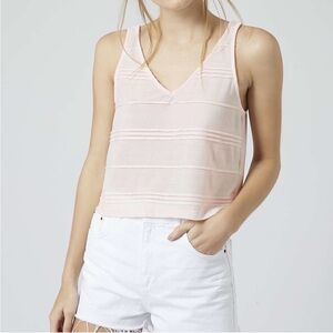 Topshop Pink Textured Striped Sleeveless Crop Top